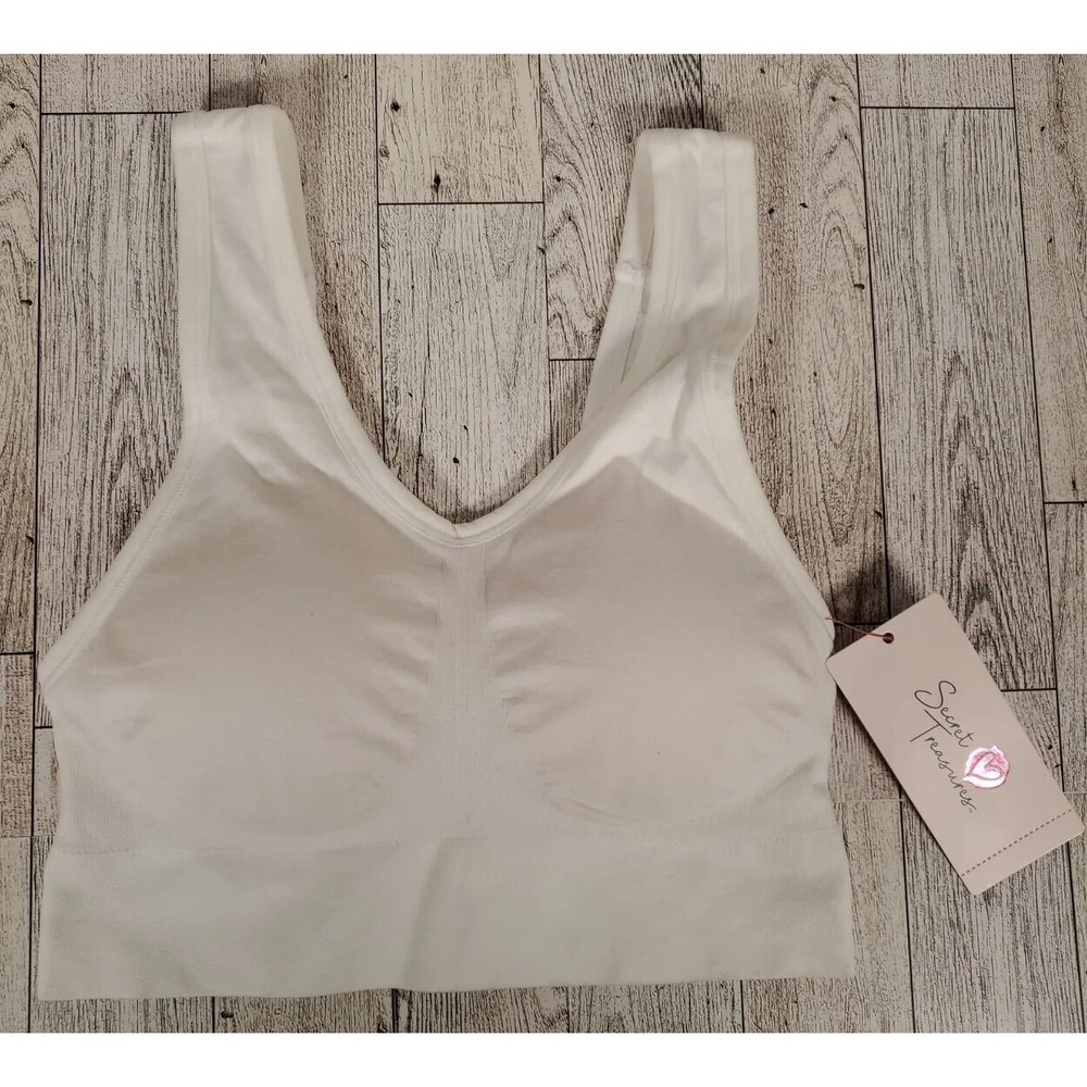 Secret Treasures Comfy Bra Wirefree Seamless SMALL White Removable Cups Soft NEW